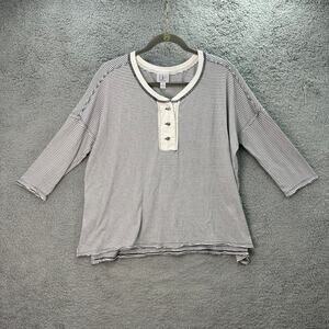 LIV‎ Los Angeles Small Blue White Stripe 3/4 Sleeve Nautical Button Collar Boxy